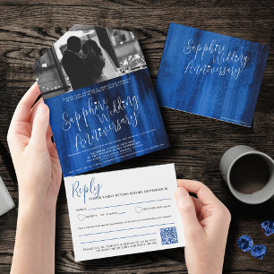 Sapphire Wedding 45th photo QR code option RSVP All In One Invitation