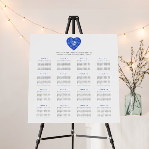 Sapphire wedding Anniversary 16 table seating Foam Board