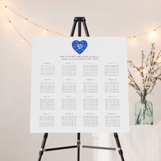 Sapphire wedding Anniversary 16 table seating Foam Board (In Situ (Stand))