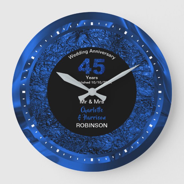 Sapphire Wedding Anniversary 45 Years Personalized Large Clock (Front)