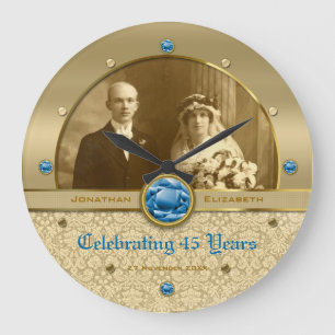 Sapphire Wedding Anniversary Blue Gem Damask Photo Large Clock