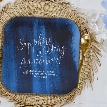 Sapphire Wedding Anniversary Blue Modern Art Paper Plates by mylittleedenweddings at Zazzle