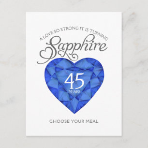 Sapphire Wedding Anniversary heart art meal choice Enclosure Card