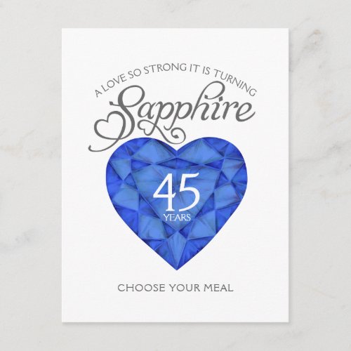 Sapphire Wedding Anniversary heart art meal choice Enclosure Card