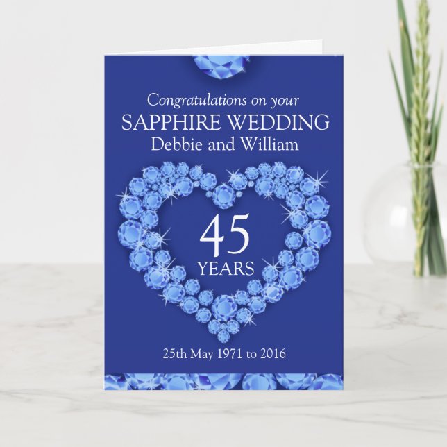 Sapphire wedding anniversary name details card (Front)