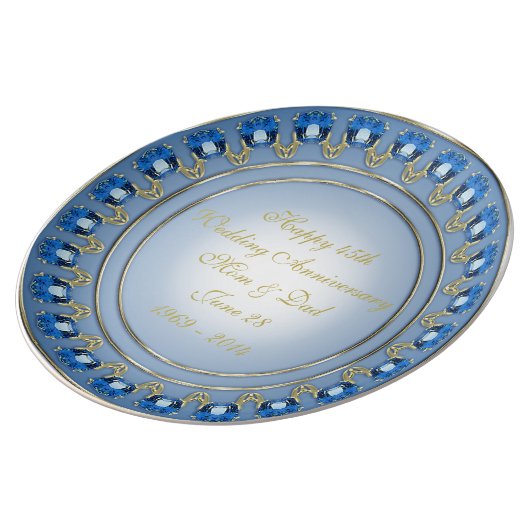 Sapphire Wedding Anniversary Porcelain Plate (Side)