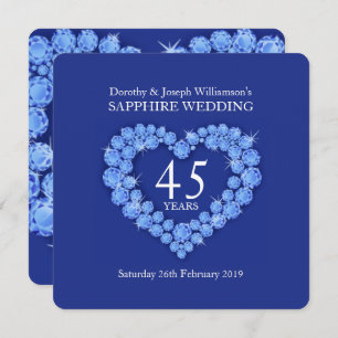 Sapphire wedding heart 45 years party invite