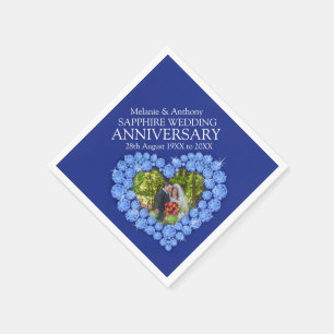 Sapphire Wedding heart photo and name napkins