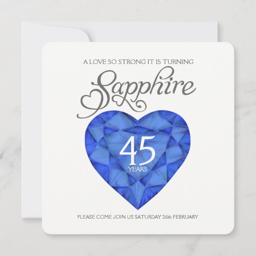 Sapphire wedding love so strong heart watercolor invitation