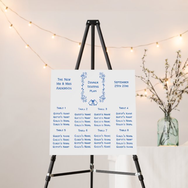 Sapphire Wedding Seating Chart Bells Scrollwork Foam Board (In Situ (Stand))