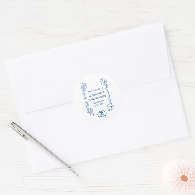 Sapphire Wedding Sticker Bells Scrollwork Design (Envelope)