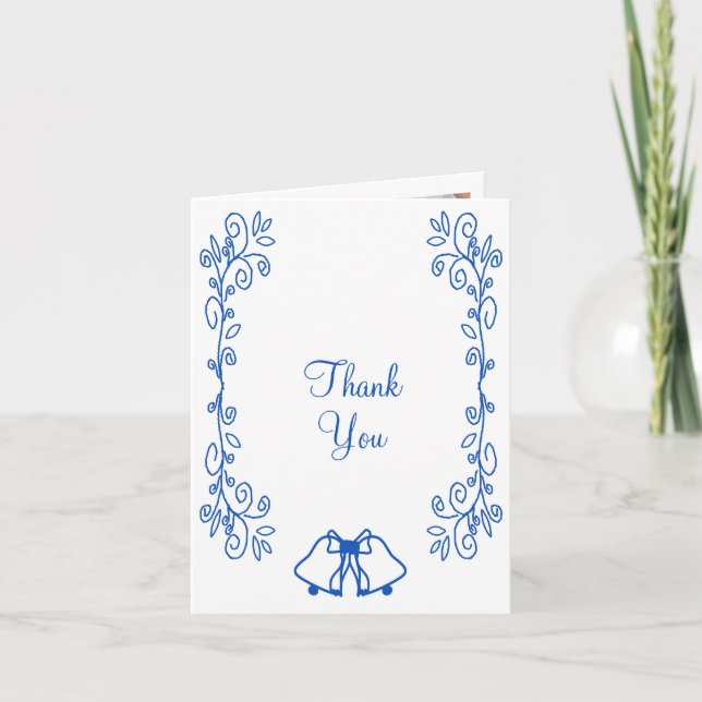 Sapphire Wedding Thank You Card Bells Scrollwork  (Front)