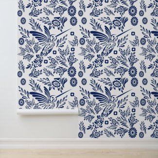 Sapphire White Hummingbird Mexican Talavera Mosaic