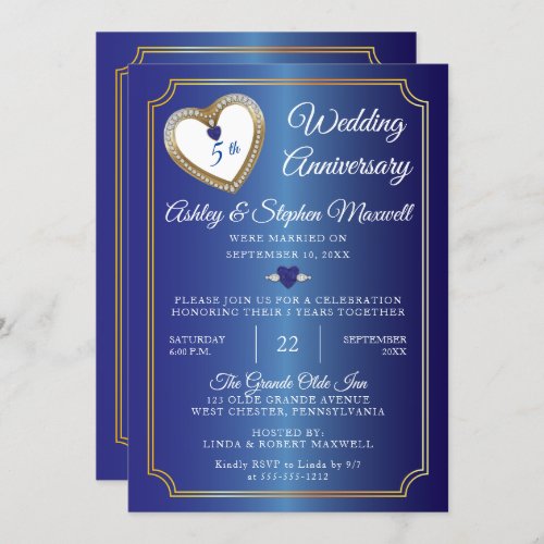 Sapphires Diamonds 5th Wedding Anniversary Party Invitation