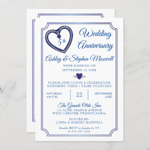 Sapphires Diamonds 5th Wedding Anniversary Party Invitation