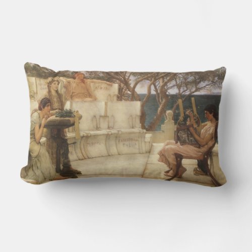 Sappho and Alcaeus by Sir Lawrence Alma Tadema Lumbar Pillow