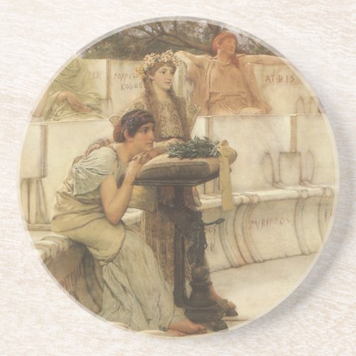 Sappho and Alcaeus by Sir Lawrence Alma Tadema Sandstone Coaster