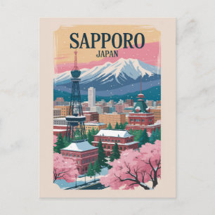 Sapporo Japan Illustration Travel Art Vintage Postcard