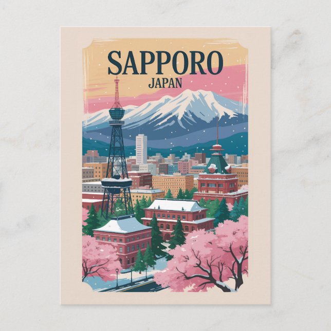 Sapporo Japan Illustration Travel Art Vintage Postcard (Front)