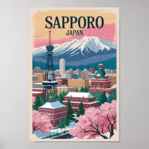 Sapporo Japan Illustration Travel Art Vintage Poster