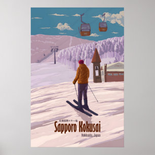 Sapporo Kokusai Japan Ski Resort Travel Poster