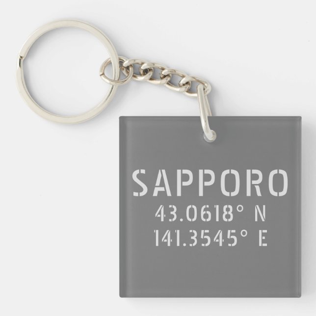 Sapporo Latitude & Longitude Coordinates  Keychain (Front)