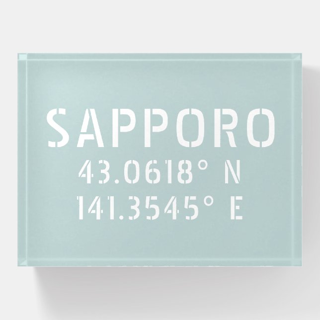 Sapporo Latitude & Longitude Coordinates   Paperweight (Front)