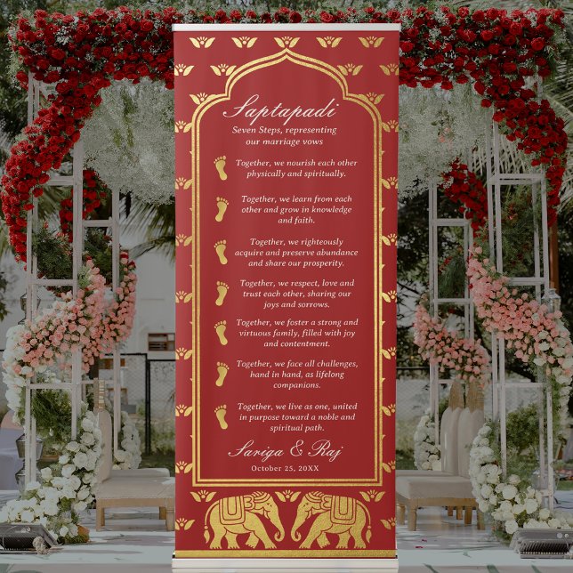 Saptapadi Seven Steps Marriage Vow Wedding Retractable Banner (Saptapadi Seven Steps Marriage Vow Indian Hindu Wedding Retractable Banner Standing Ceremony Sign)