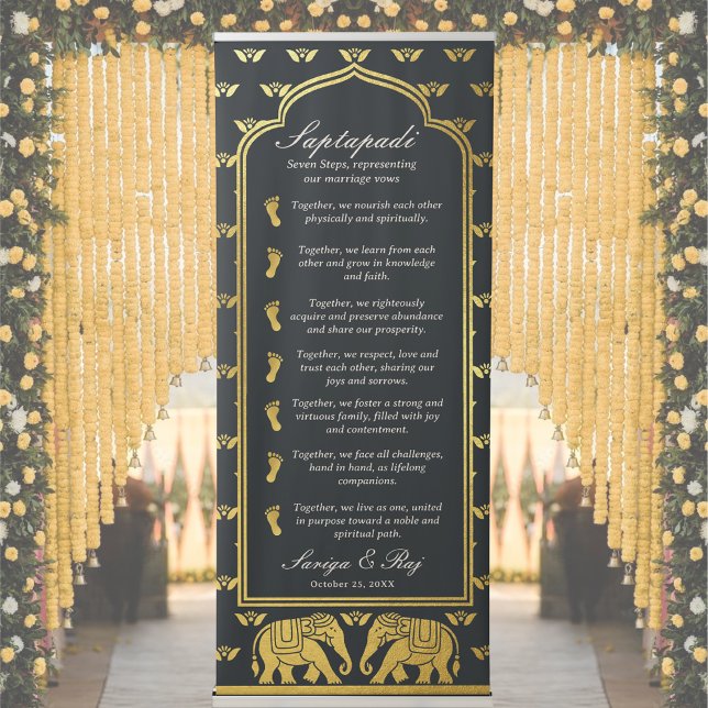 Saptapadi Seven Steps Marriage Vow Wedding Retractable Banner (Saptapadi Seven Steps Marriage Vow Indian Hindu Wedding Retractable Banner Standing Ceremony Sign)