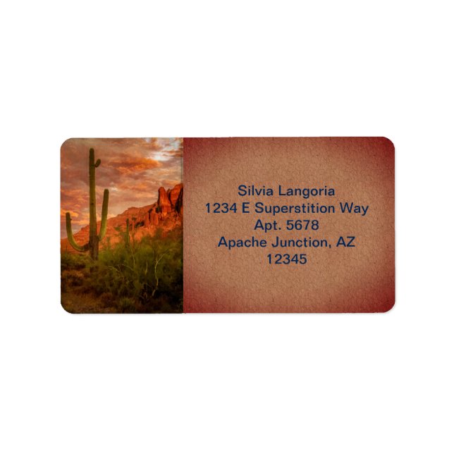 Saquaro Cactus Superstition Mountain Sunset Label (Front)