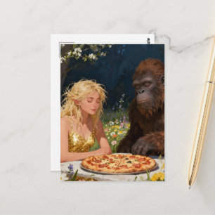 Saquatch and Fairy Pizza Party Postcard