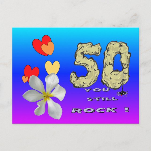 Sara 50th Anniversary Hearts Blue Purple Postcard (Front)