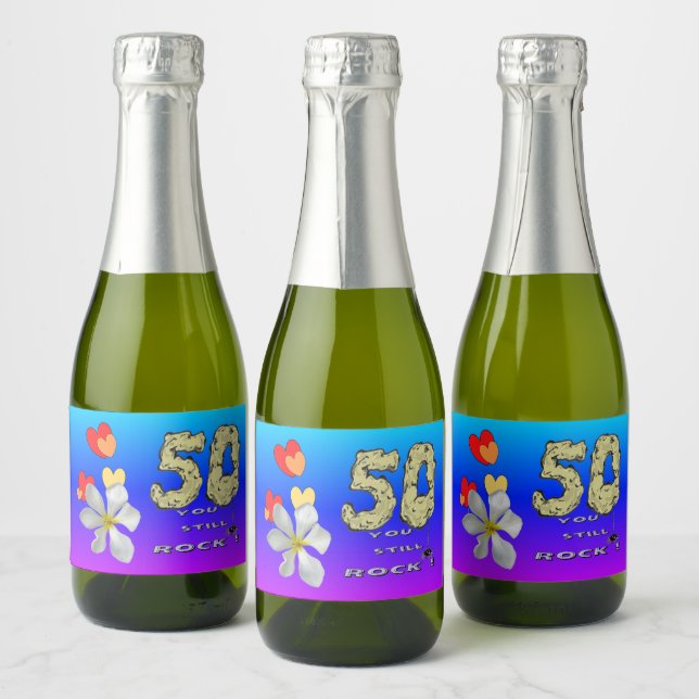 Sara 50th Anniversary Hearts Sparkling Wine Labels (Bottles)