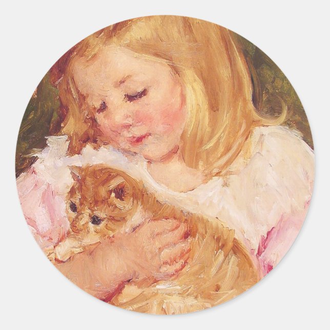 Sara Holding a Cat | Mary Cassatt Classic Round Sticker (Front)