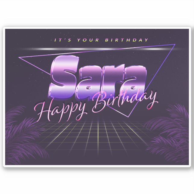 Sara Name First name lila retro Sticker Birthday (Front)