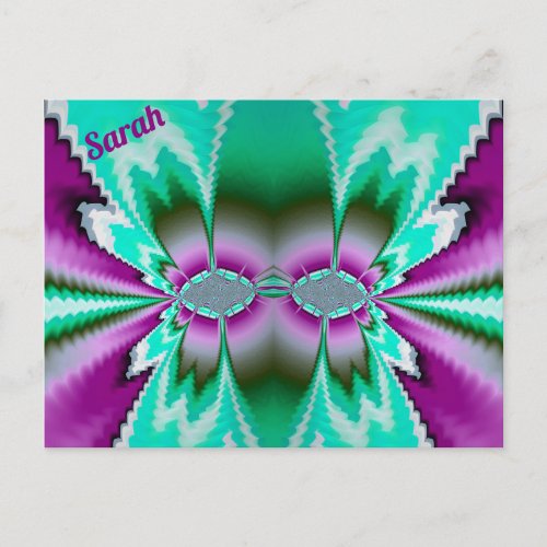 SARAH  3D Fractal Design Pattern  Green Purple  Postcard