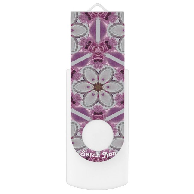 SARAH ANN ~ Purple Fractal Pattern ~ Personalized  Flash Drive (Front Vertical)
