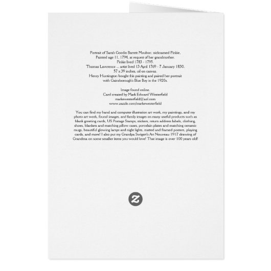 Sarah Barrett Moulton 'Pinkie' 1794 by Lawrence (Back)