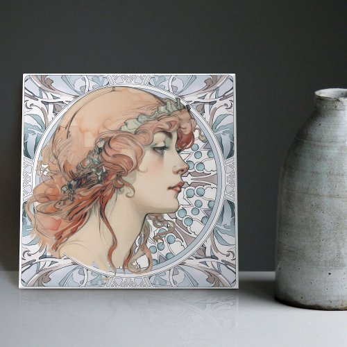 Sarah Bernhardt Inspired Artwork by Alphonse Mucha Ceramic Tile