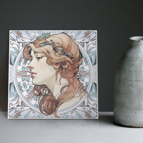 Sarah Bernhardt Inspired Artwork by Alphonse Mucha Ceramic Tile