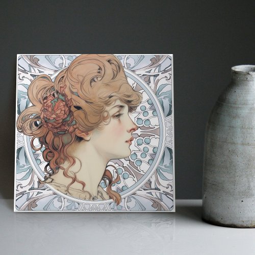 Sarah Bernhardt Inspired Artwork by Alphonse Mucha Ceramic Tile
