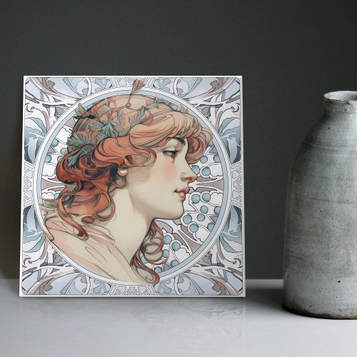 Sarah Bernhardt Inspired Artwork by Alphonse Mucha Ceramic Tile