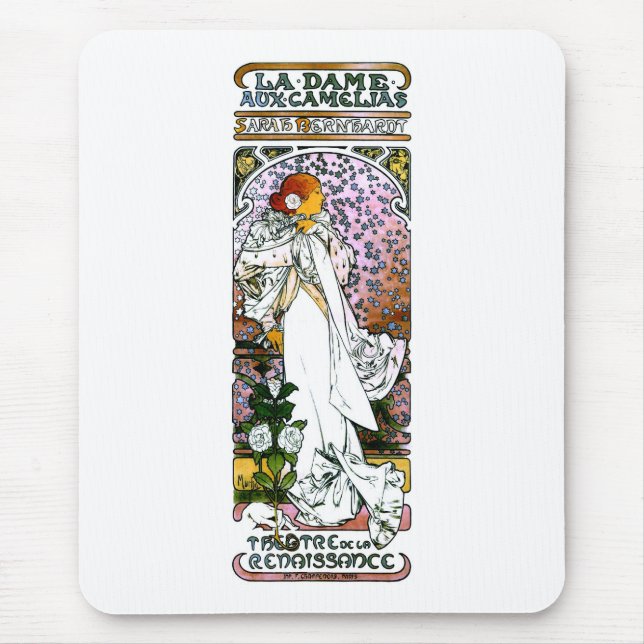 Sarah Bernhardt, La Dame aux Camélias, Mucha Fine Mouse Pad (Front)