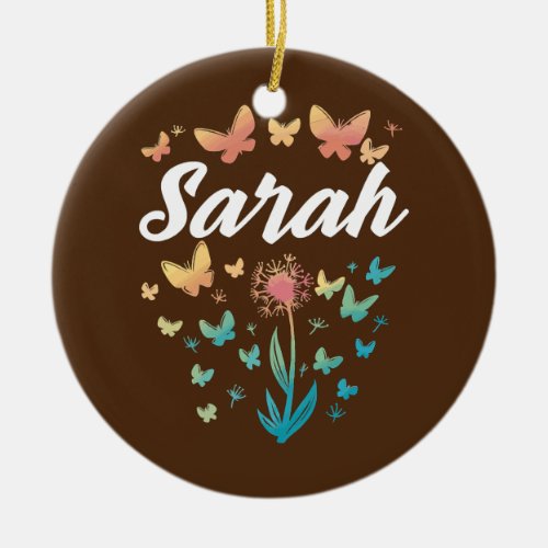 Sarah Birthday Sister Butterfly Dandelion Name  Ceramic Ornament