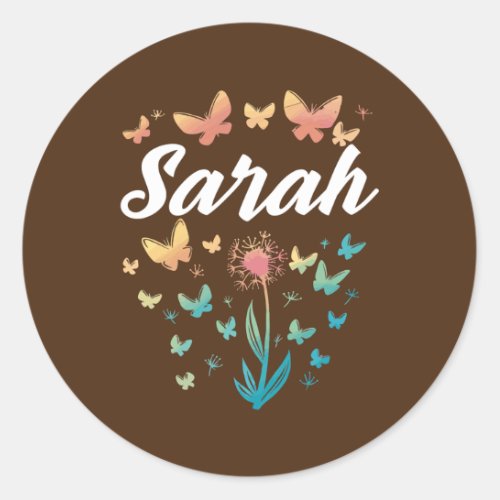 Sarah Birthday Sister Butterfly Dandelion Name  Classic Round Sticker
