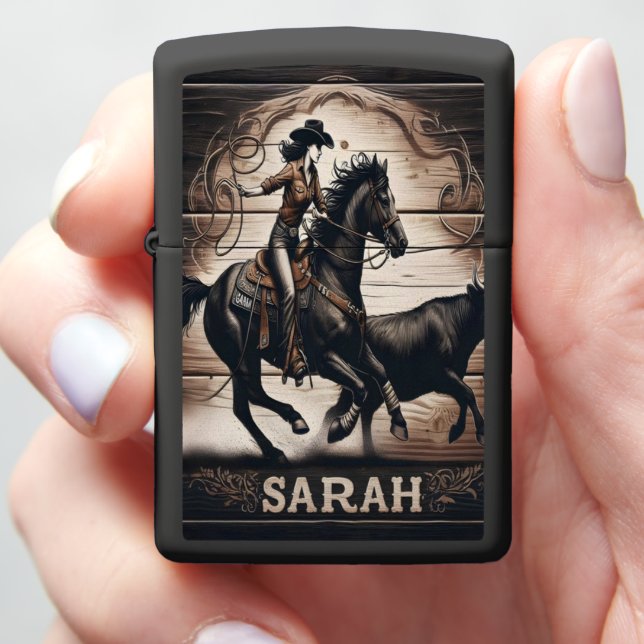 Sarah Cowgirl Rodeo Action Zippo Lighter (In Hand)