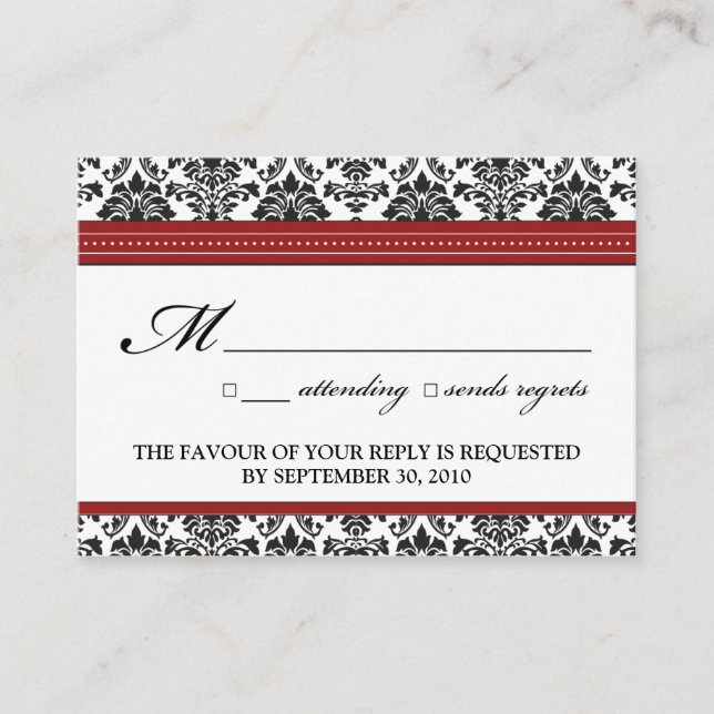 ::sarah:: Damask 3.5"x2.5" Wedding RSVP Card (Front)