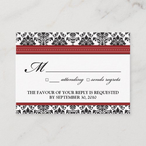 ::sarah:: Damask 3.5"x2.5" Wedding RSVP Card Business Card Template