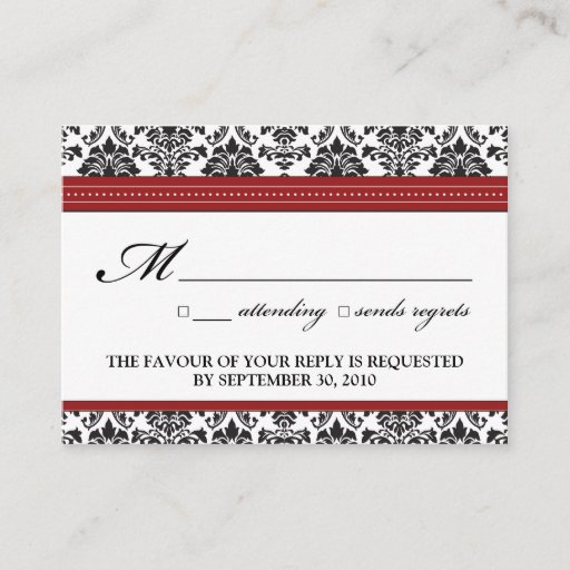 Customizable ::sarah:: Damask 3.5"x2.5" Wedding RSVP Card Business Card Template
