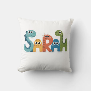 Sarah Dinosaur Name  Cute Dino Letters Design Throw Pillow